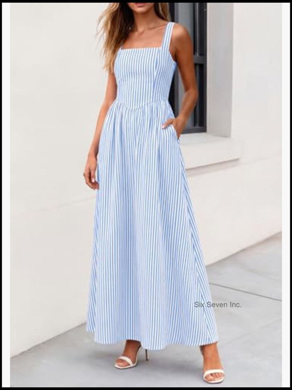 Maxi Dress Striped Sundress Smocked A Line Flowy Beach Vacation Party - Picture 5 of 7